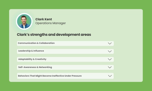 TAILA insights screen showing manager strengths and development areas by skill category